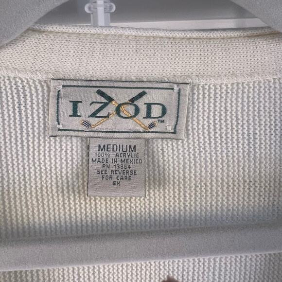 Izod Vintage Men's Size L  cream V neck button up cardigan sweater #3076 - Picture 2 of 7